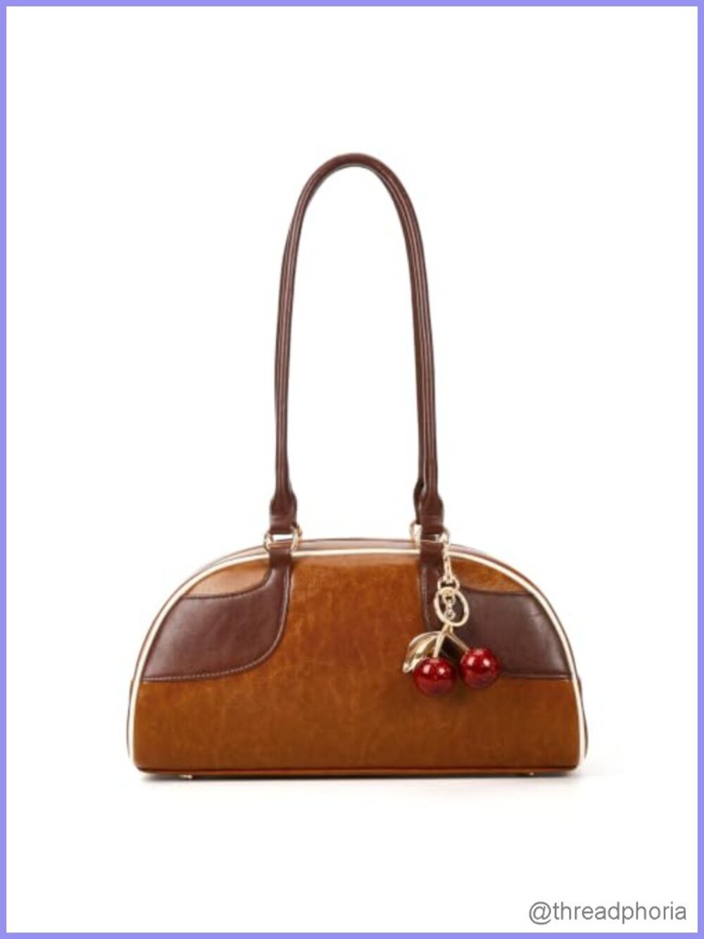 Y2K Faux Leather Bowler Shoulder Bag Shoulder Purse Cherry Charm